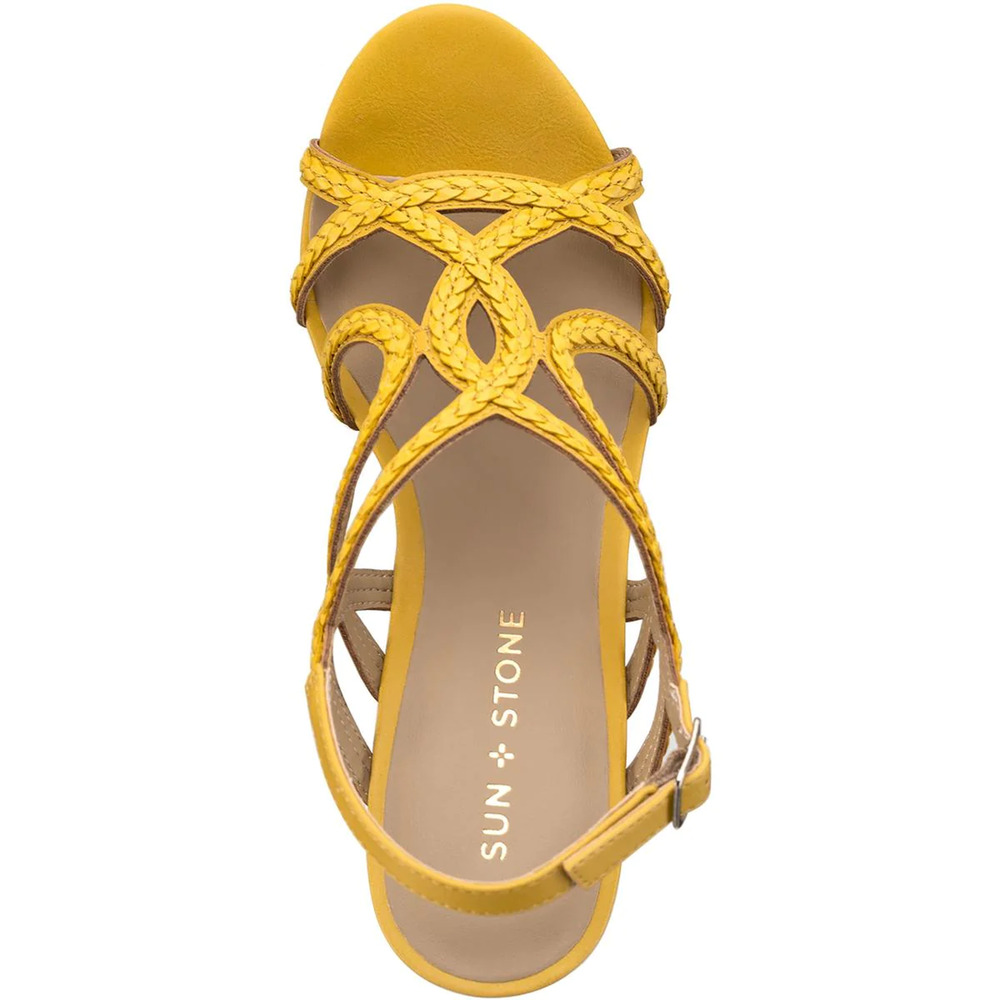 Sun + Stone Women Yellow Nadiya Cork Pumps Platform Strappy Sandals Size 9.5M - Picture 3 of 6